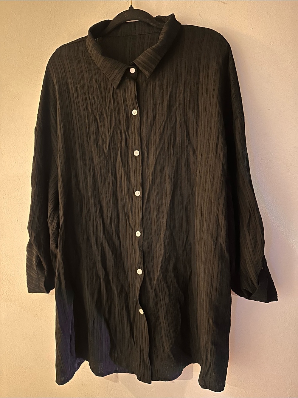 SHEIN Black Textured Oversized Button-Up Curve Shirt